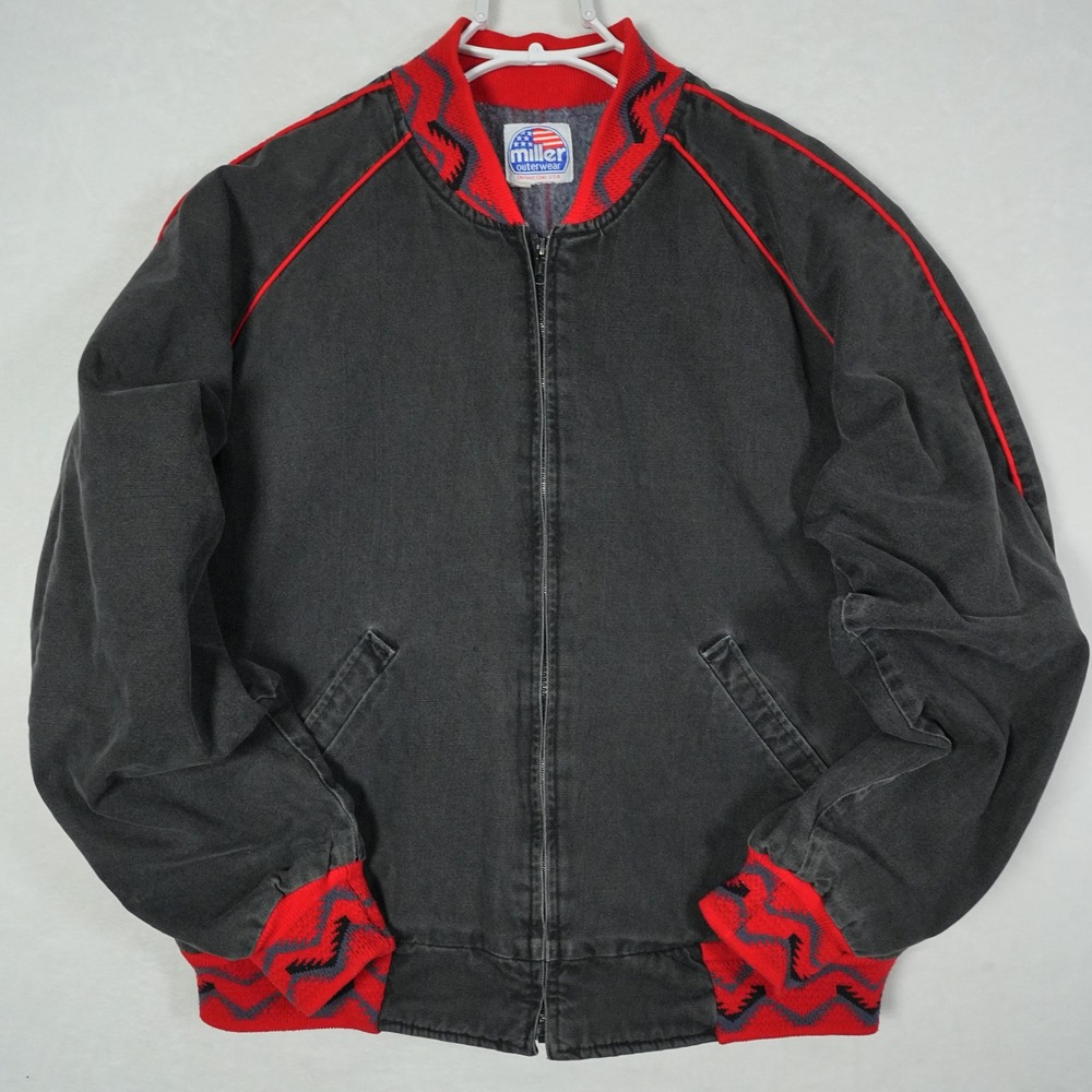 Vintage Miller Outerwear Black Blanket Jacket Southwestern XL USA Made Cowboy 90